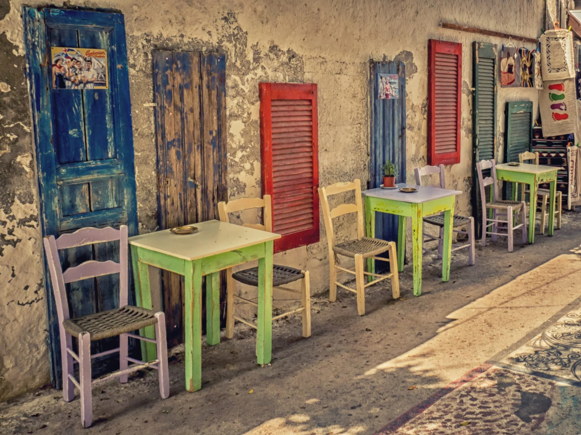 Colorful Outdoor Seating - Matala, Crete Greece