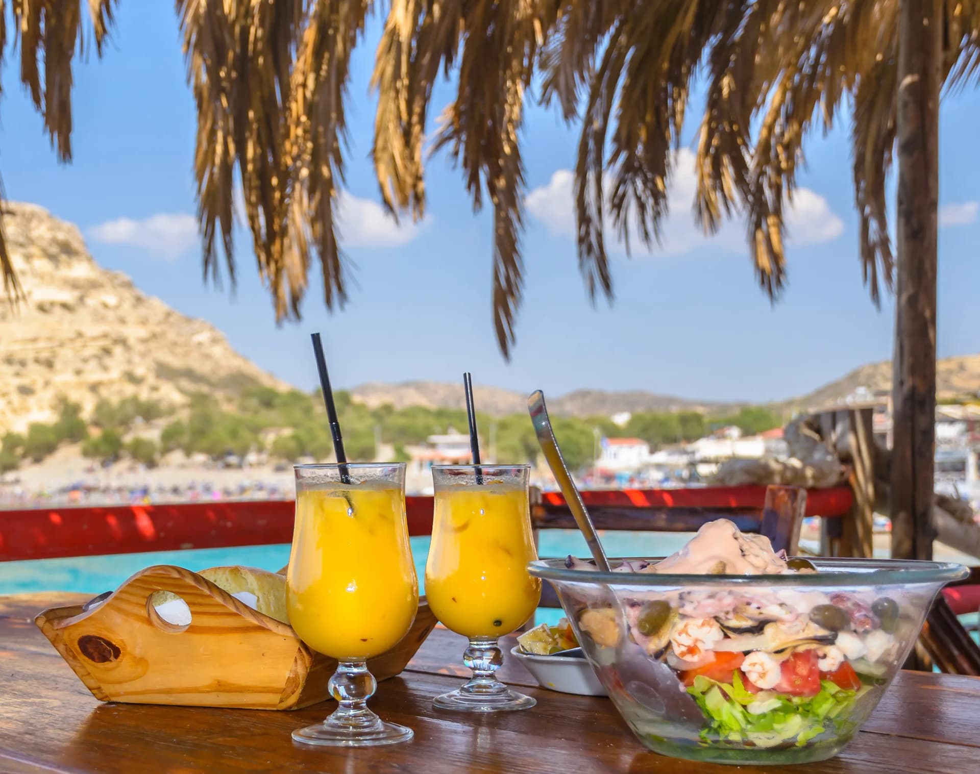 fresh chopped tuna salad and orange juice glasses