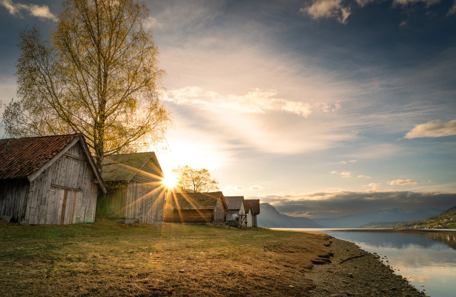 The Sun setting in Sandane, Norway