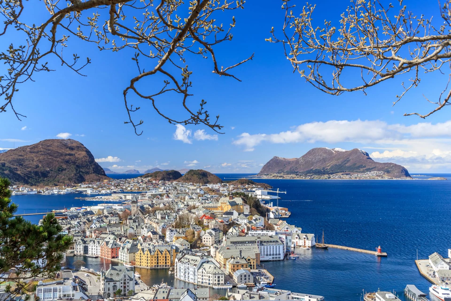 Beautiful Aalesund city in Norway.  April 2018