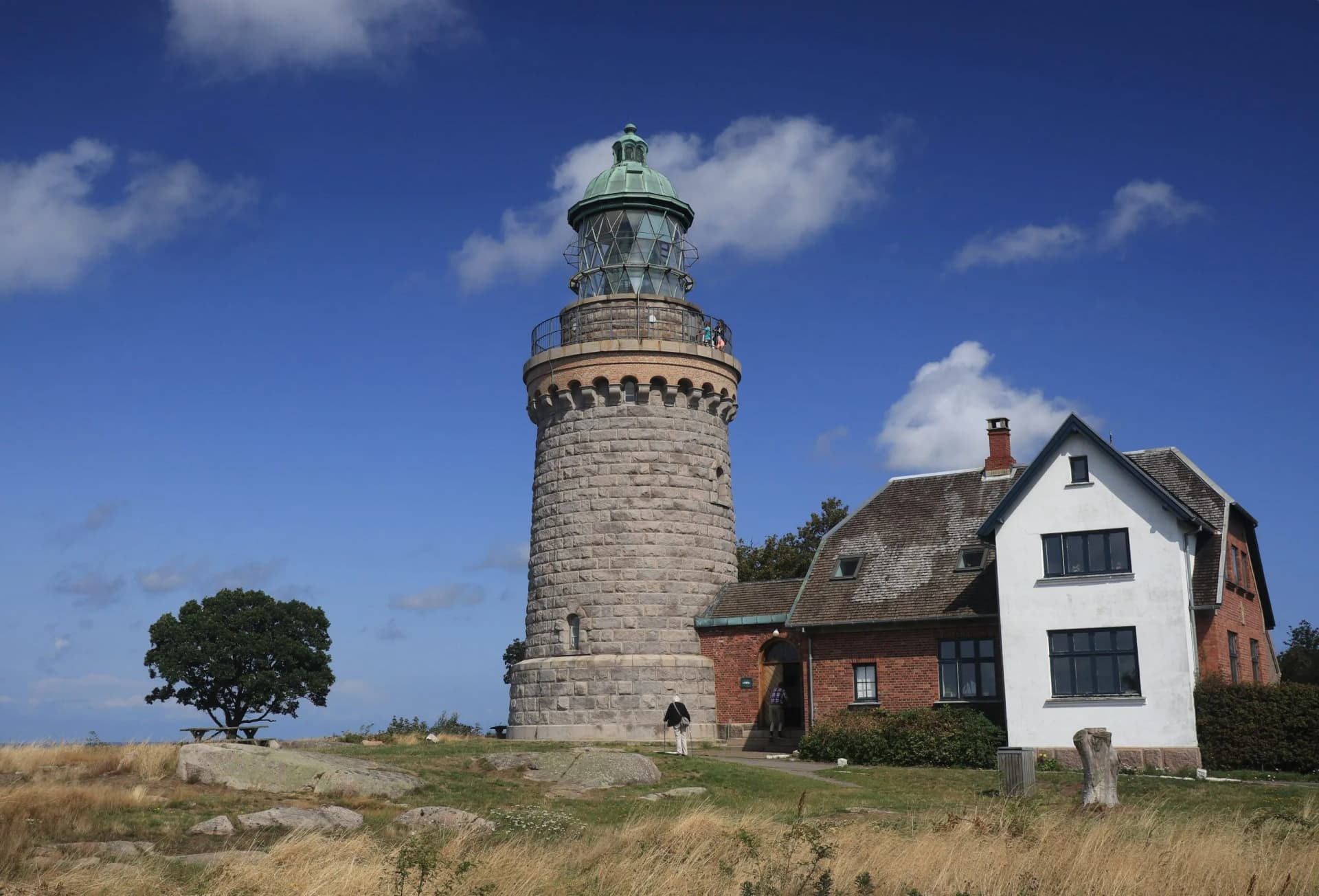 lighthouse on the coast of sea,an old historic lighthouse on the island of Bornholm near the town of Allinge