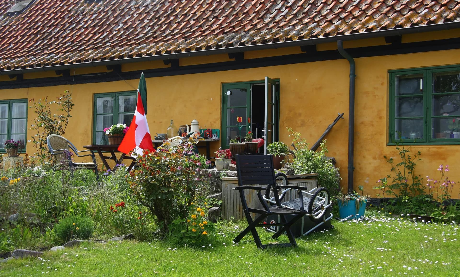Old Danish House with Garden and Flag