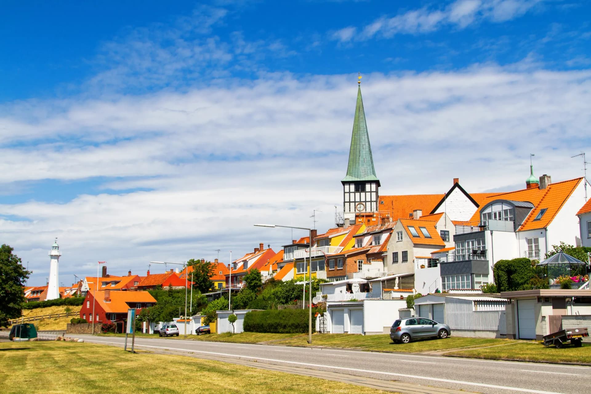 RONNE, DENMARK - JUNE 23: View of a street by the harbour in Ronne, Bornholm, Denmark on June 23, 2014. Ronne is the capital of Bornholm.