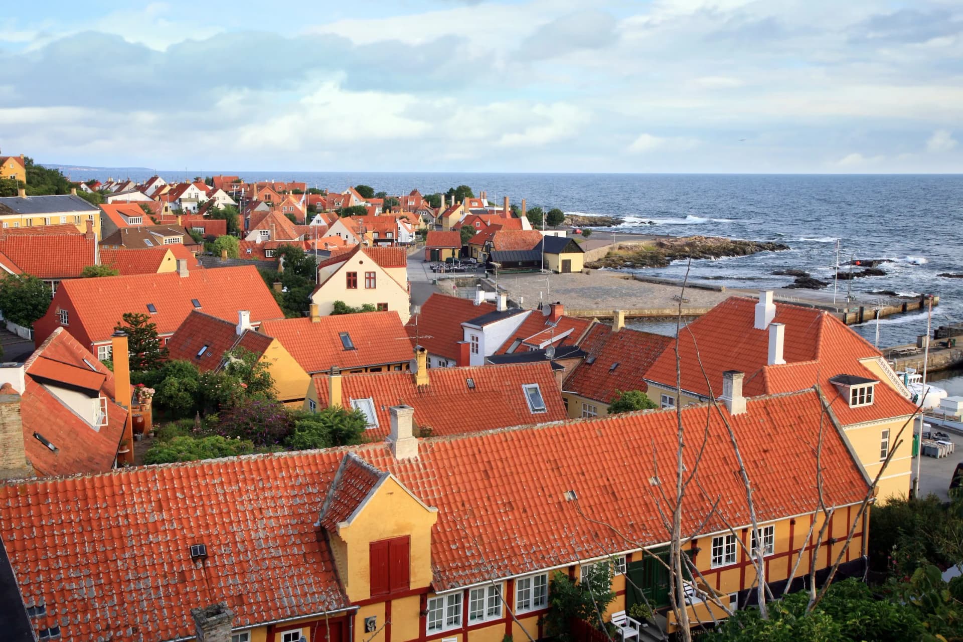 Gudhjem with red roofs, Bornholm Island, Denmark