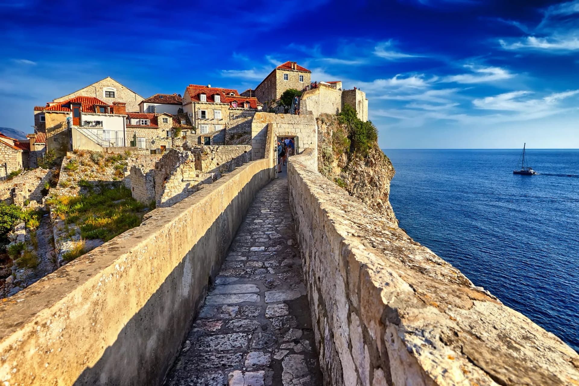Panorama Dubrovnik Old Town roofs at sunset. Europe, Croatia