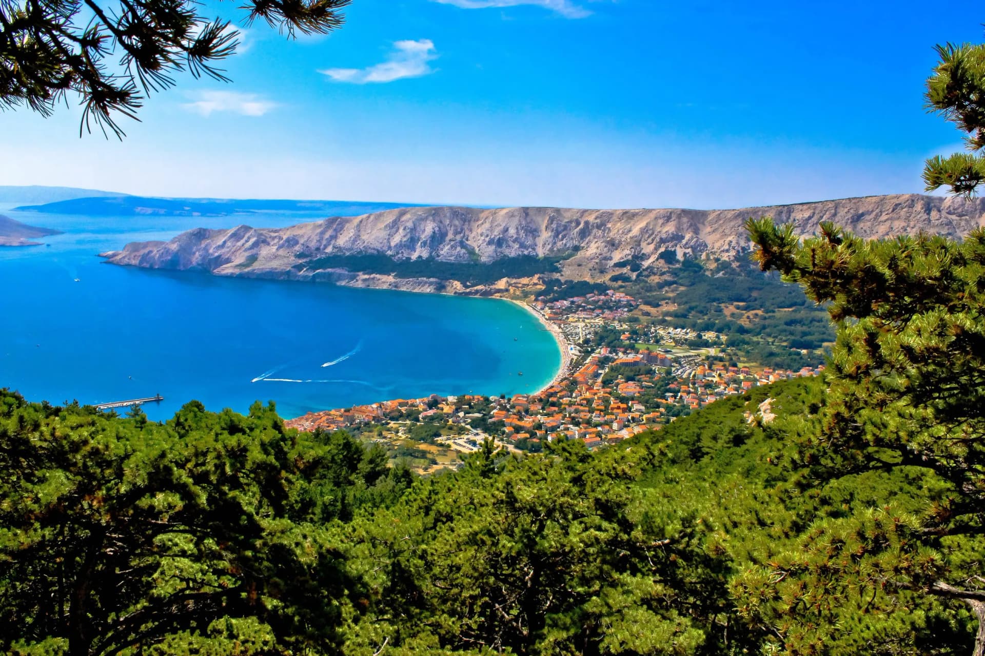 Adriatic town of Baska aerial view