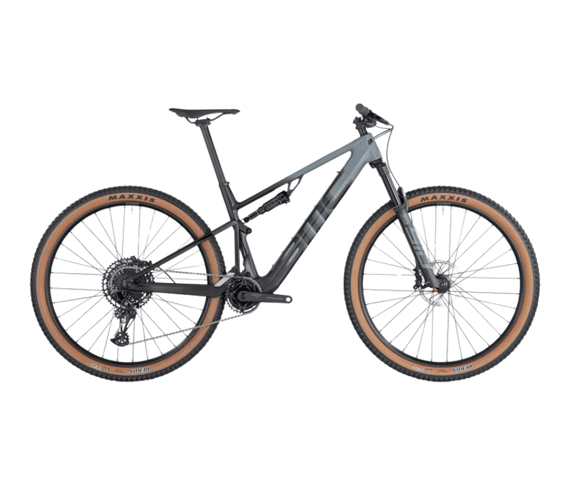 BMC Fourstroke AMP LT THREE full-suspension electric mountain bike with tan wall tires