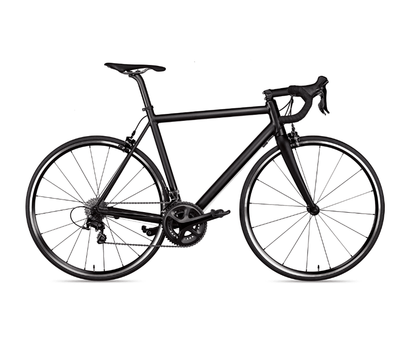 Black road bike with drop handlebars isolated on a white background