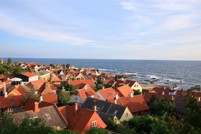 Gudhjem, red roofs Bornholm Island, Denmark