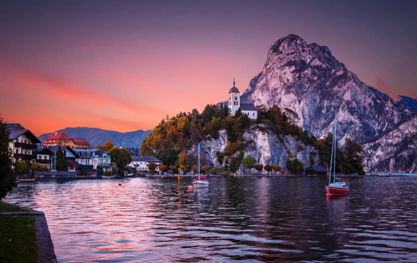 Evening views of the Traunsee lake in Austria