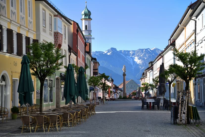 Views of the town center of Murnau am Staffelsee in Germany