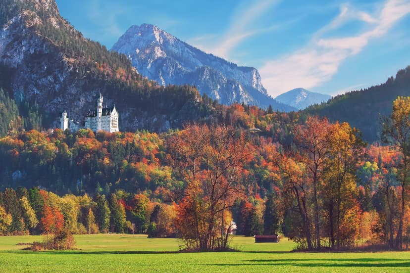 Neuschwanstein castle in autumn in Bavaria, Germany