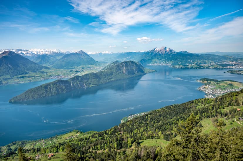 Landscape of Rigi, Lake Lucerne, Burgenstock resort and Pilatus mount. Switzerland.