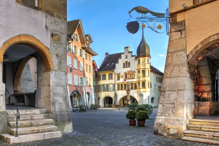 Guild houses in Ring Square, the old town of Biel / Bienne, Switzerland