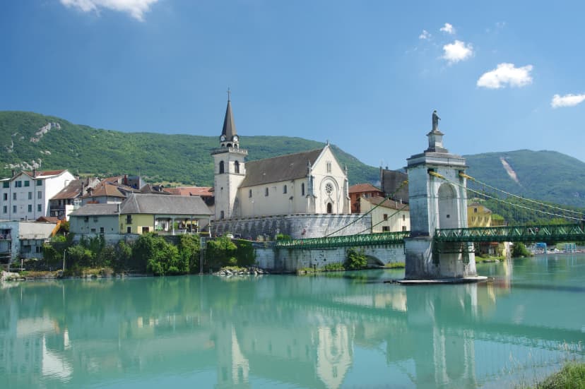 View of Seyssel in Switzerland on a warm spring day