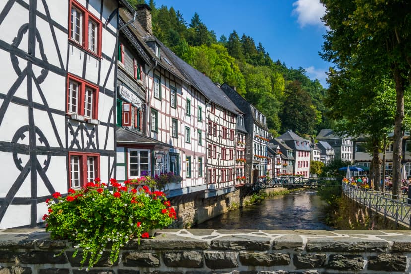 View of the canal in the historic city of Monschau in Belgium