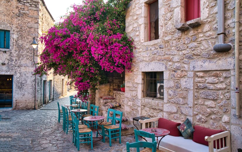 Narrow streets of Areopoli town on the Mani peninsula in Greece