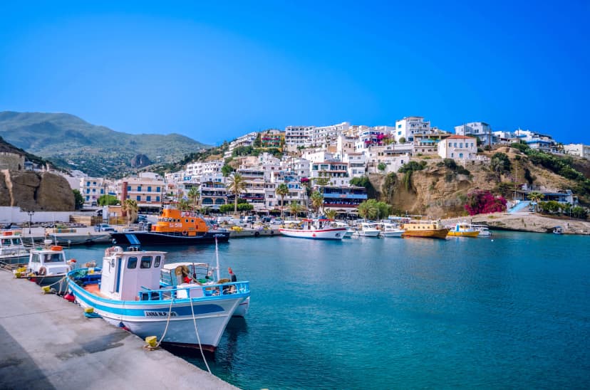 Agia Galini Crete -the popular seaside resort built on the slopes of a high mountain