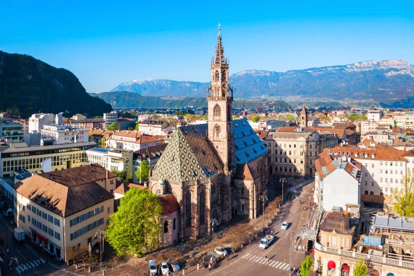 Bolzano Cathedral aerial panoramic view