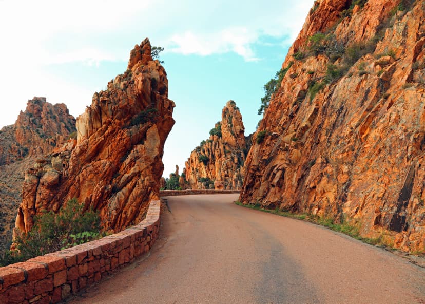 road called D81 in Corsica and the rocks