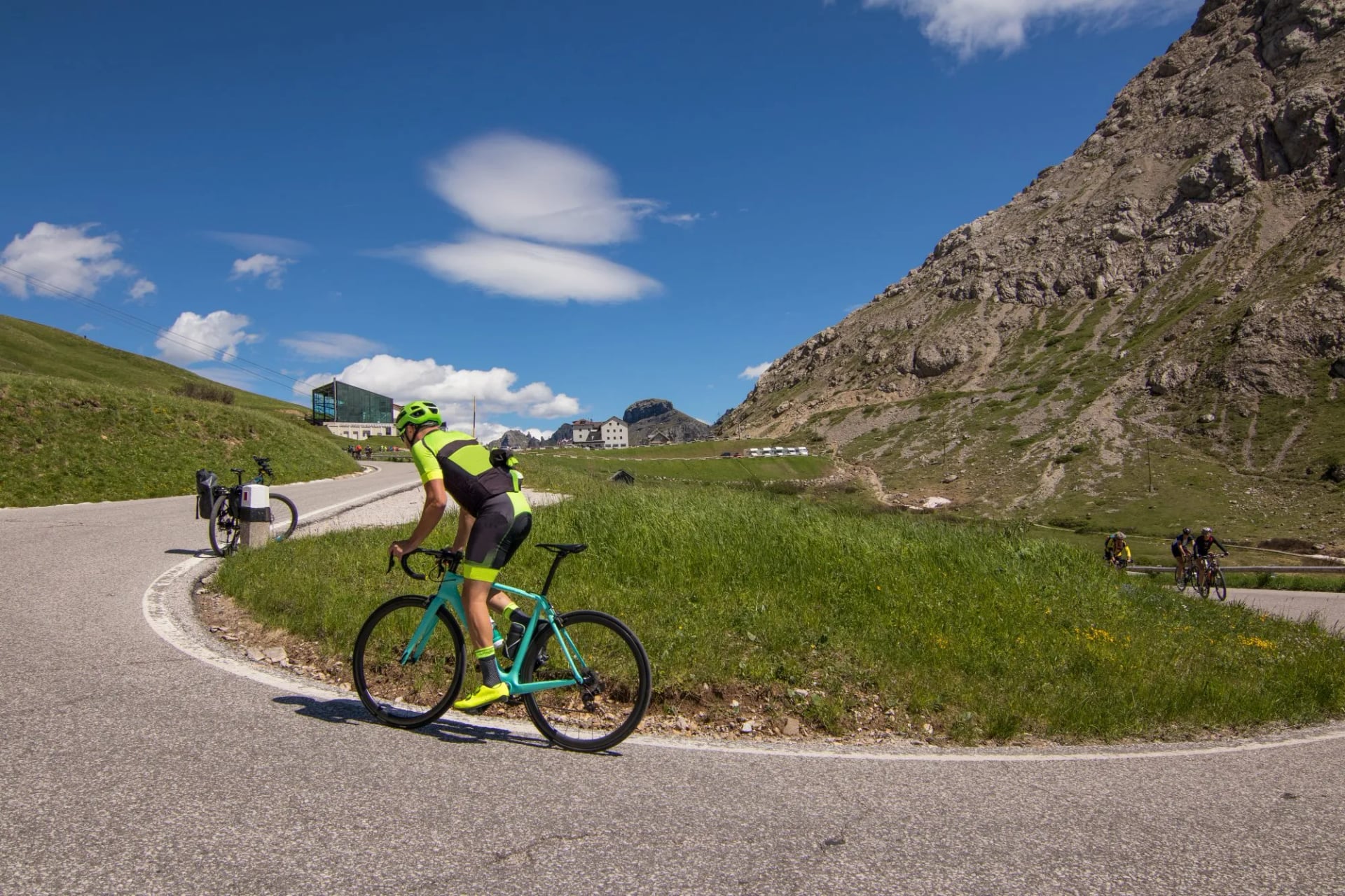 Cyclist Climbing Pordoi Pass