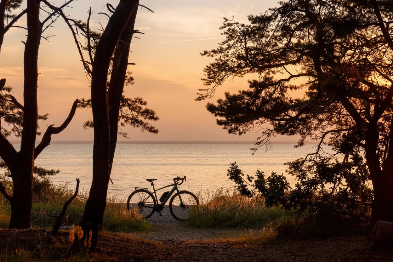 Two bicycles by the beach on a Swedish summer night