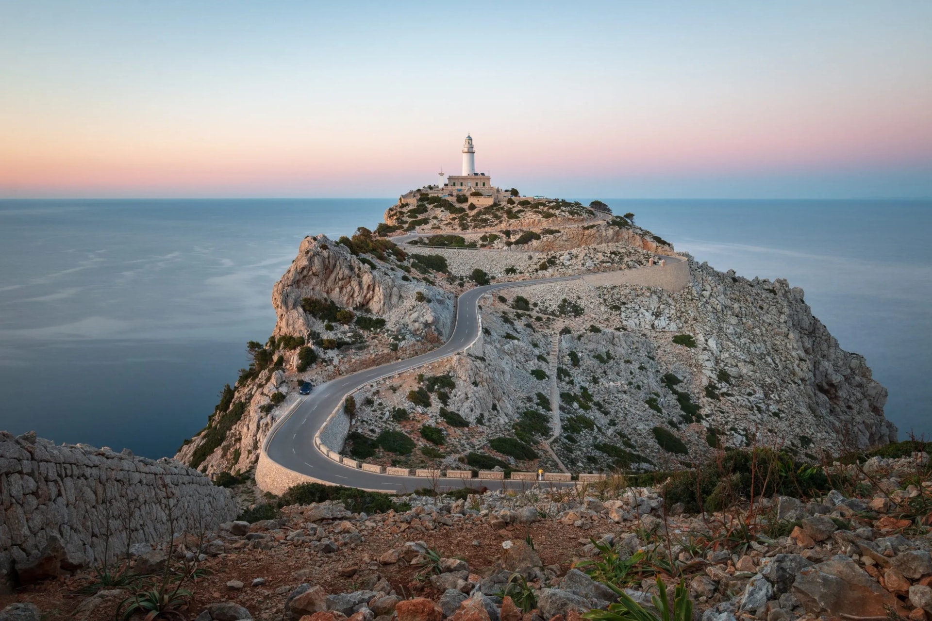 Lighthouse of Cap de Formentor Majorca (Mallorca) Spain around sunset.