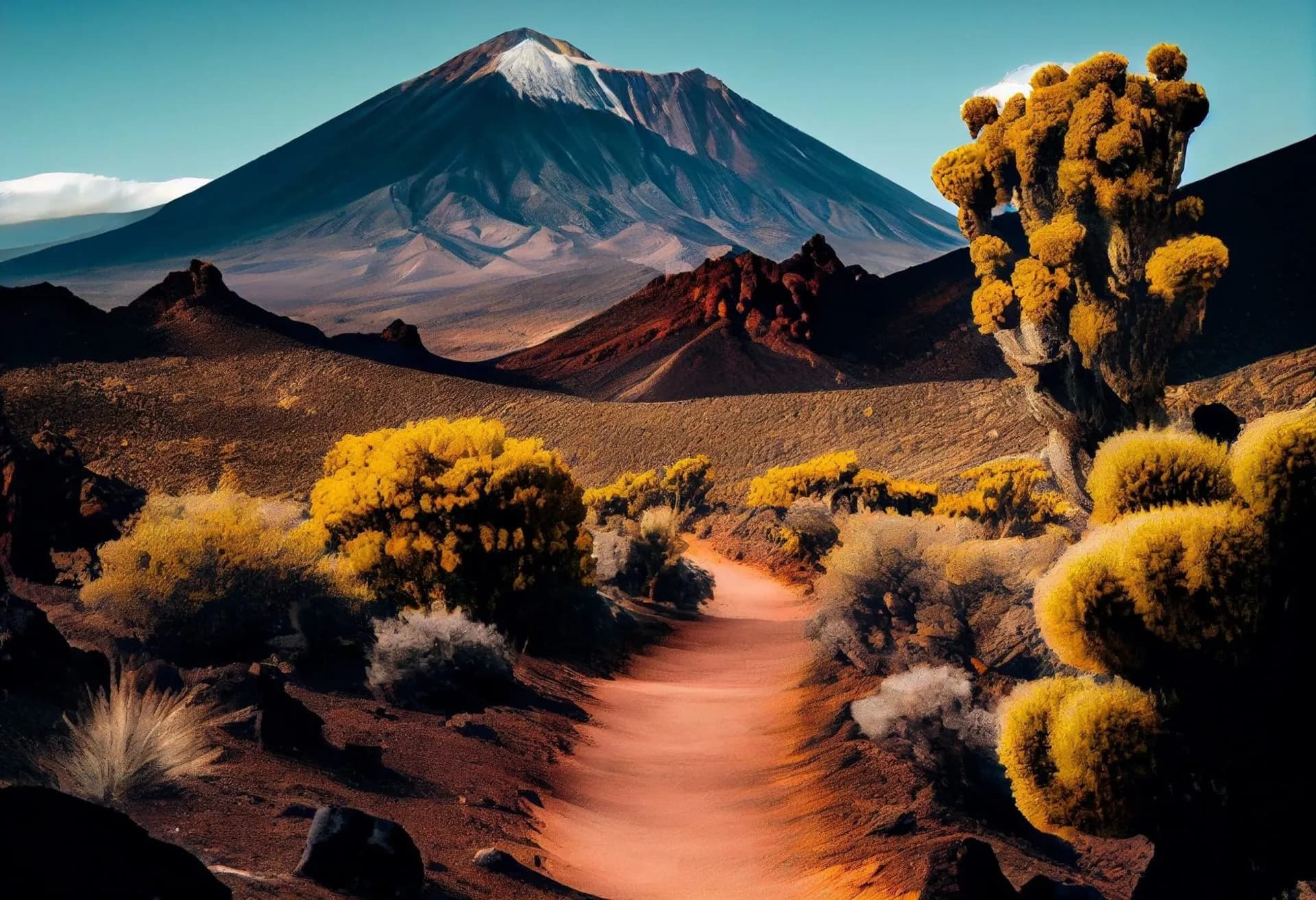 View of Spain's highest volcano from Sentiero del Chinyero trail in Teide National Park, Tenerife. Generative AI