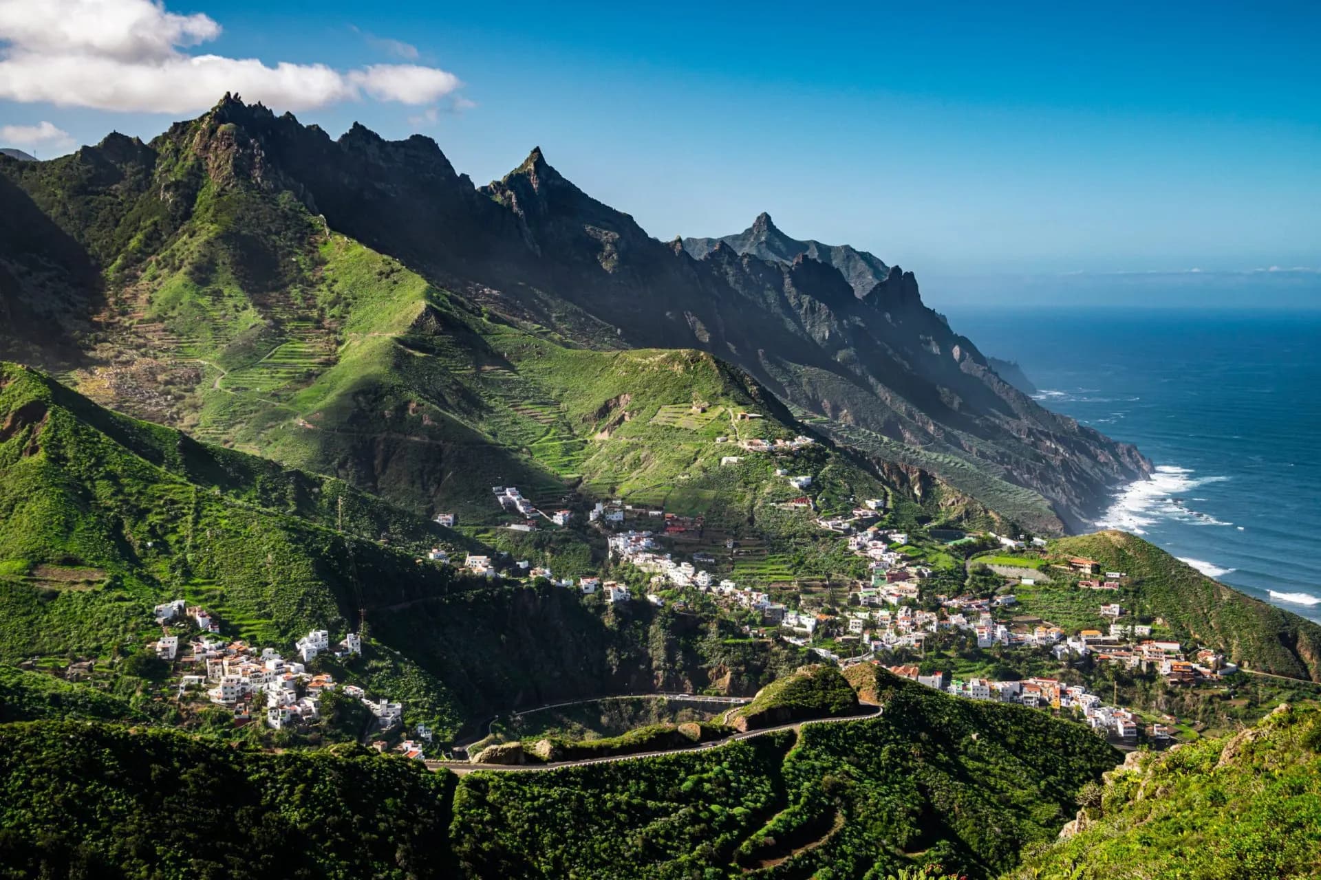 View from El Bailadero viewpoint towards Azanos and Taganana villages, Tenerife, Canary Islands.