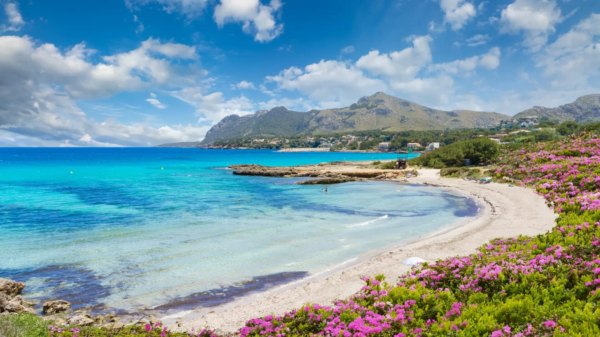 Landscape with Sant Pere beach of Alcudia, Mallorca island, Spain