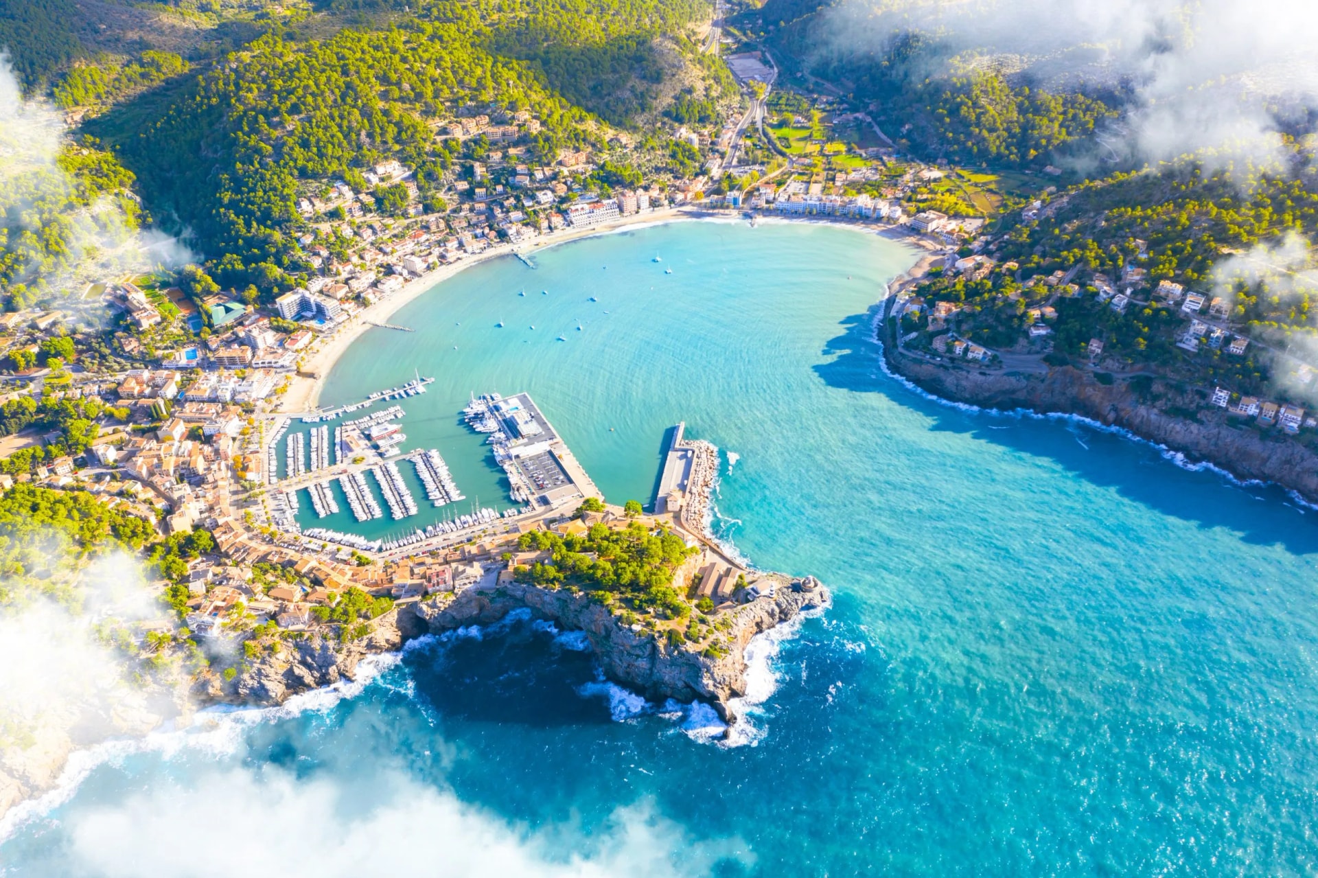 Beautiful harbour of Port de Soller, Majorca, Balearic Islands, Spain