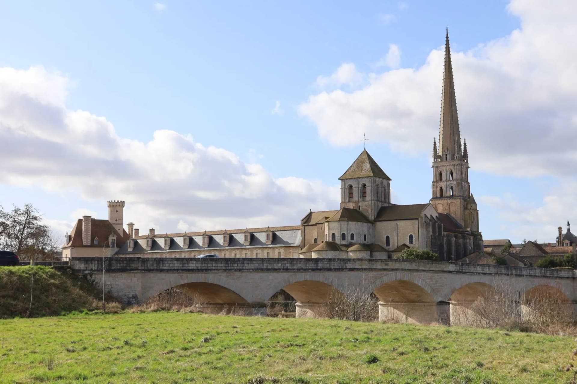 Abbey of Saint-Savin, bridge over the Gartempe River, Saint-Savin-sur-Gartempe, France.