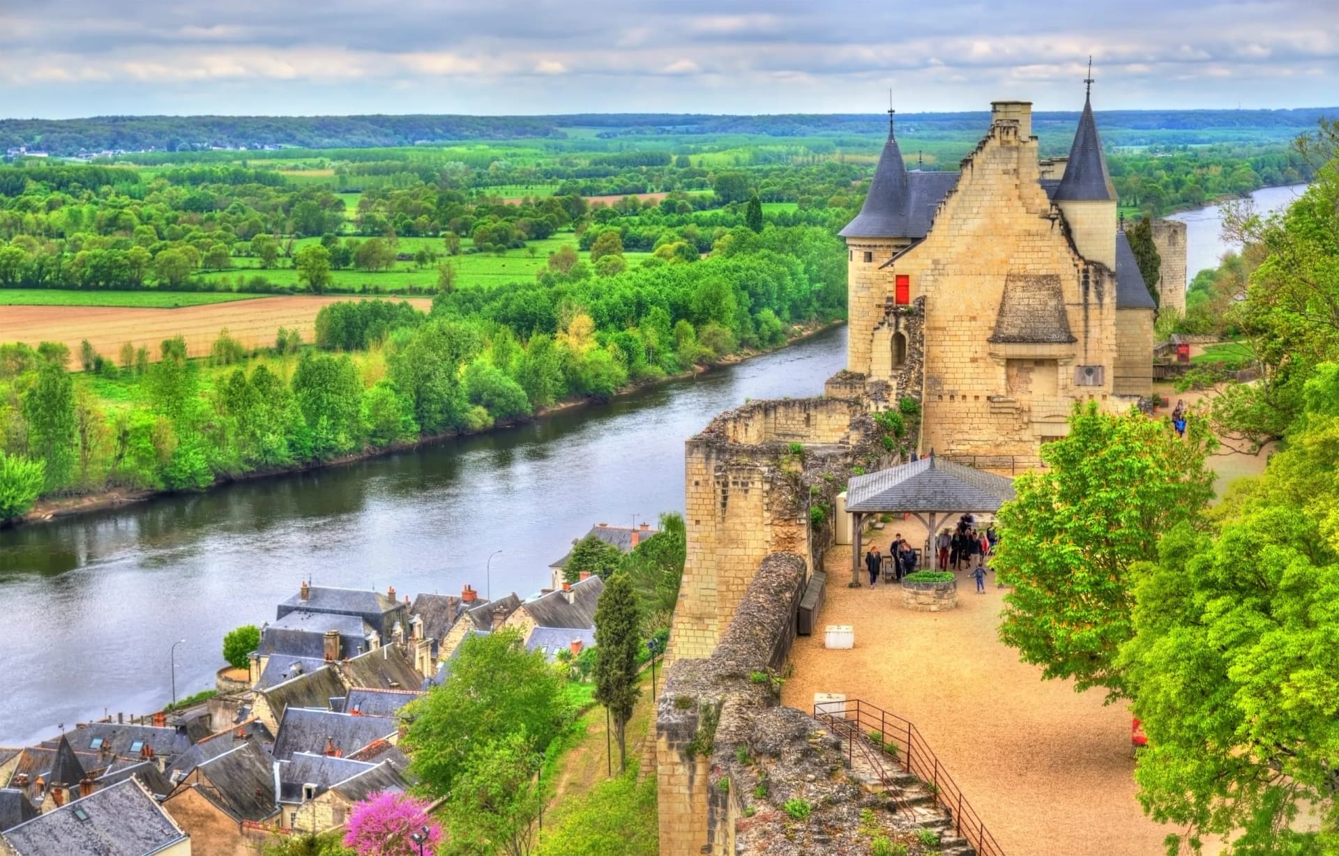 Chateau de Chinon overlooking the Vienne River and town in the Loire Valley, France.