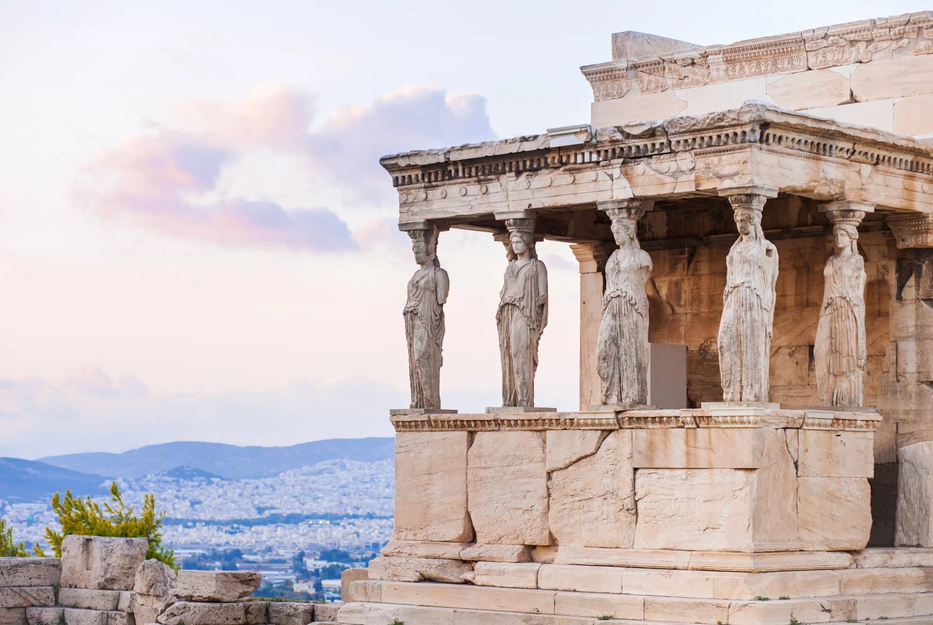 Detail of Erechtheion in Acropolis of Athens, Greece