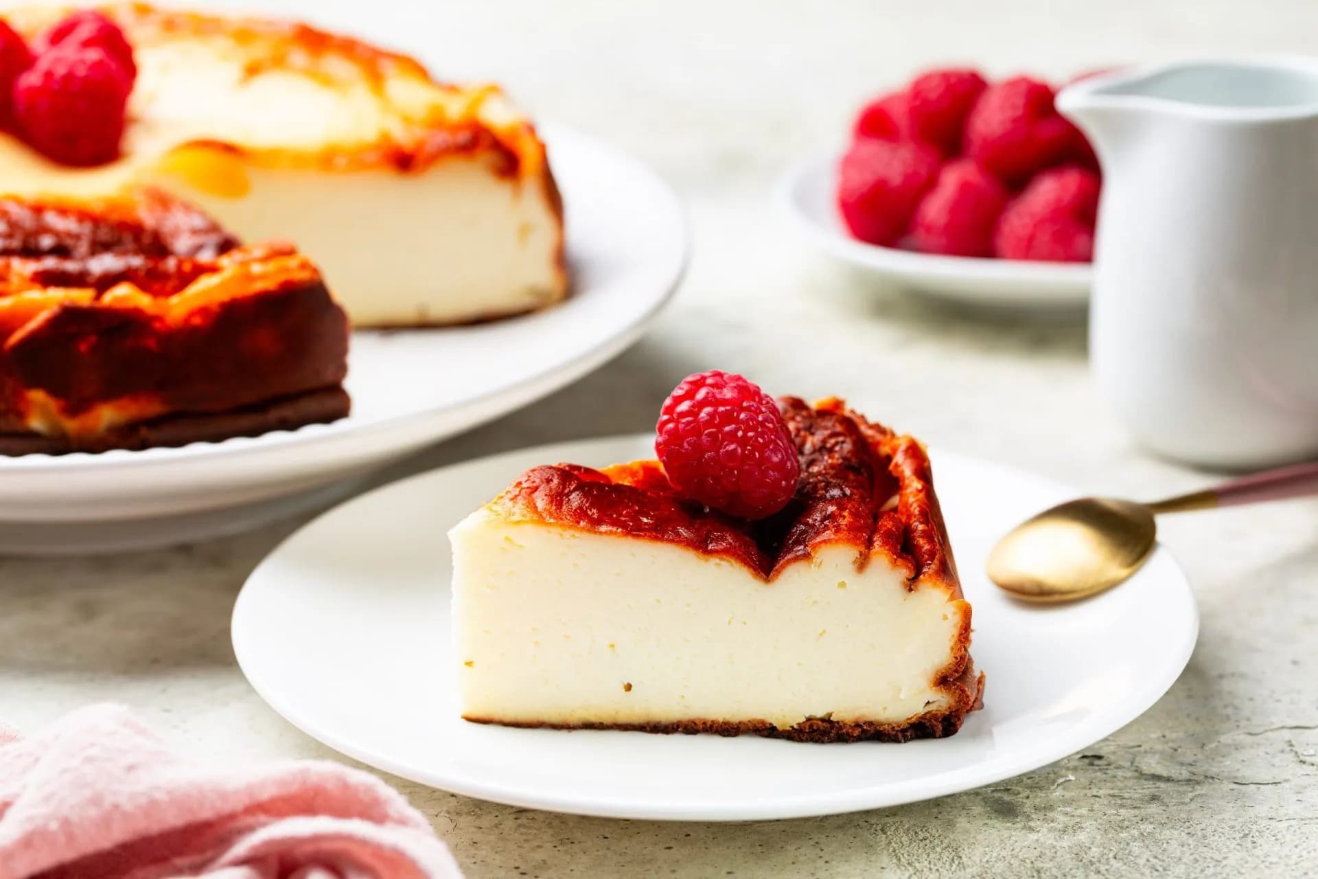 Homemade Basque burnt cheesecake, San Sebastian cake. Close-up..