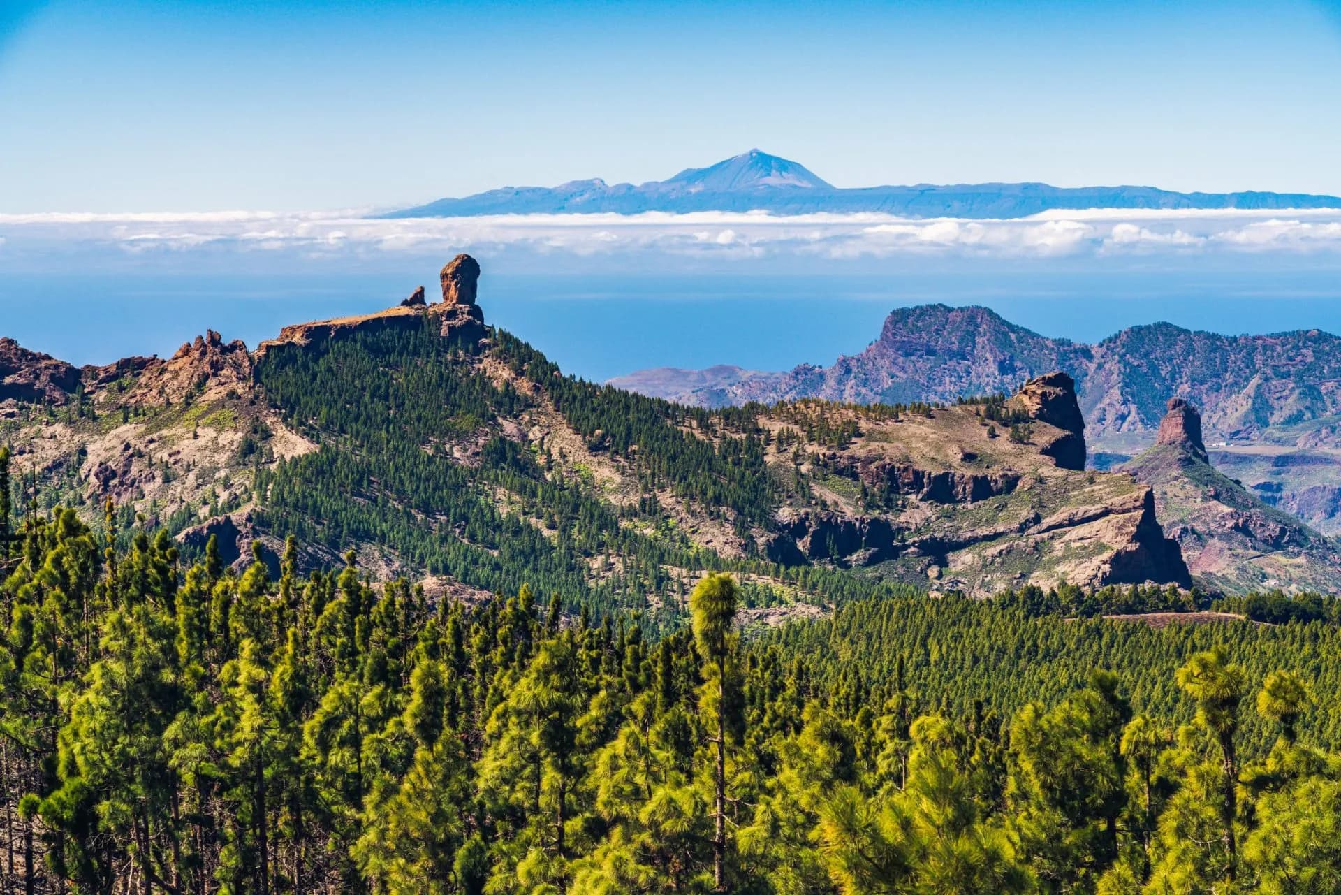 Colorful and scenic View Of Roque Nublo And El Teide - Tejeda, Gran Canaria, Canary Islands, Spain