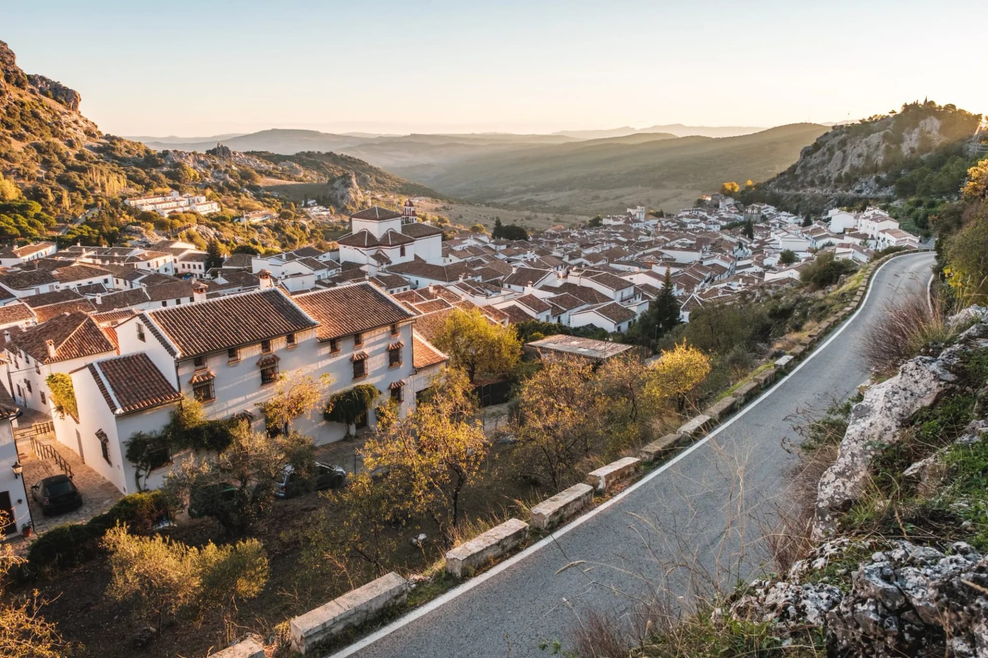 Sunset view of the village of Grazalema