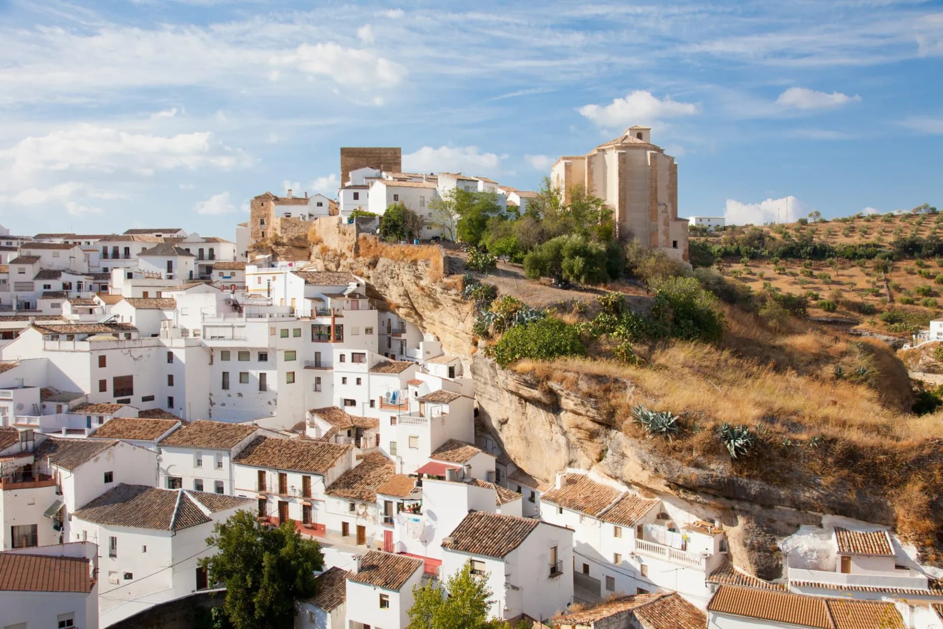 White houses in Setenil de las Bodegas aerial