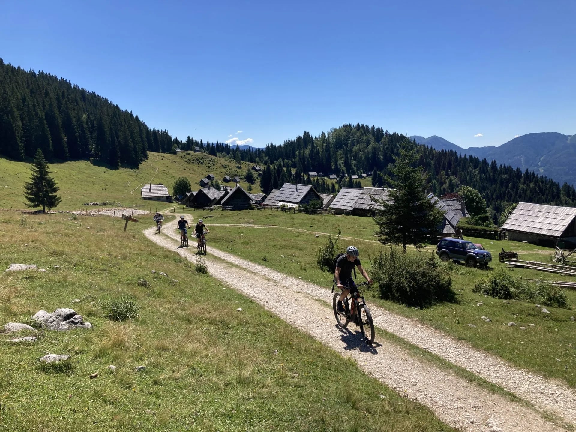 cycling along endless fields and traditional pastures houses