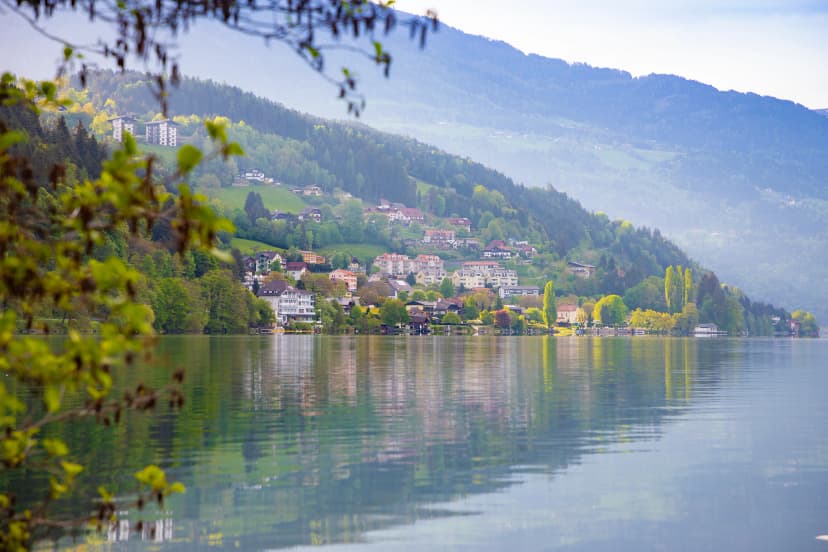 View of Lake Ossiacher See, lake in carinthia in south of Austria