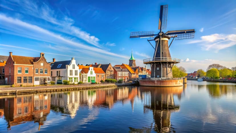 Windmill at the waterfront in Middelburg, Holland