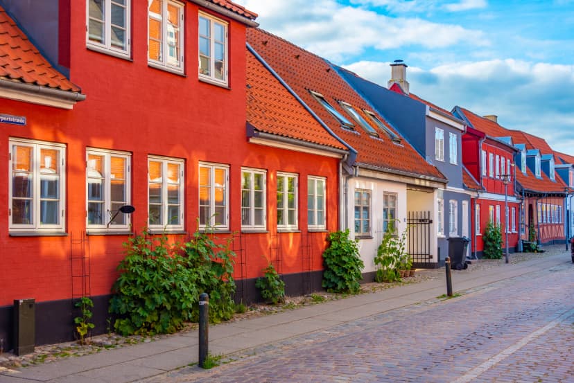 Colorful street at center of Koge, Denmark