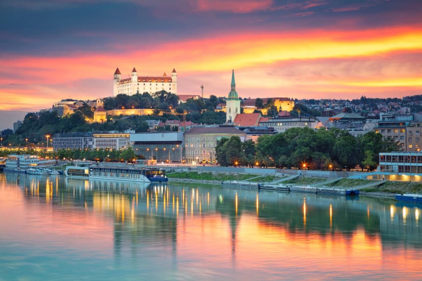 Cityscape image of Bratislava at sunset