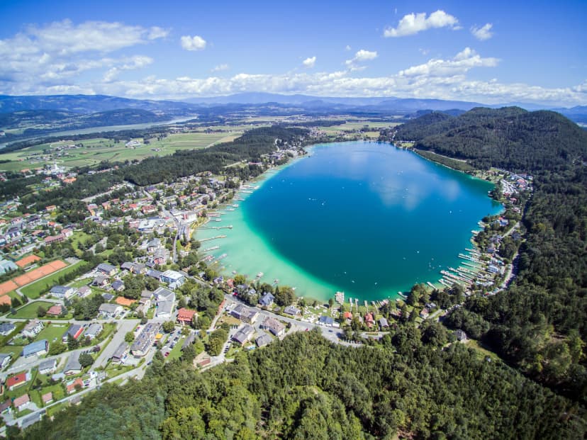 Drone view on lake Klopeiner See, Austria