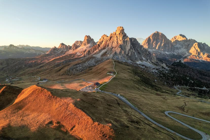 Sunrise photo of mountain Nuvolau Averau, Passo Giau in Dolomites, Italy