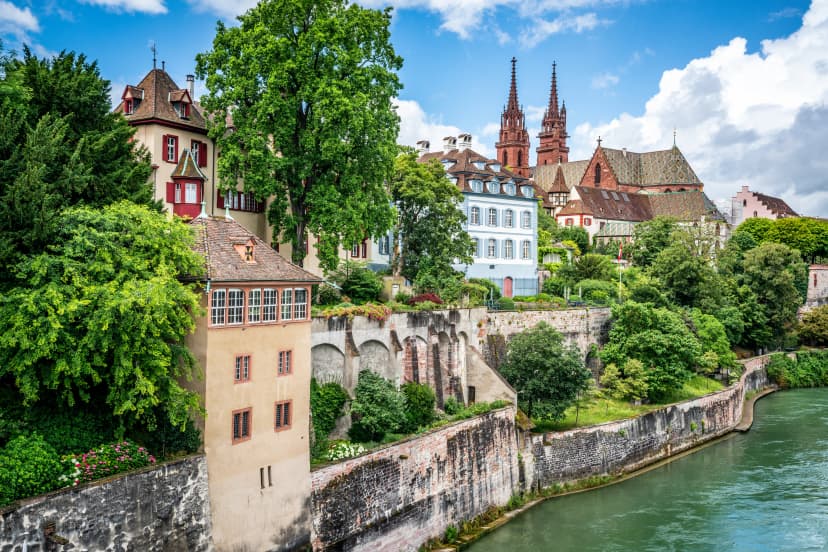 Basel cityscape with colourful old town skyline