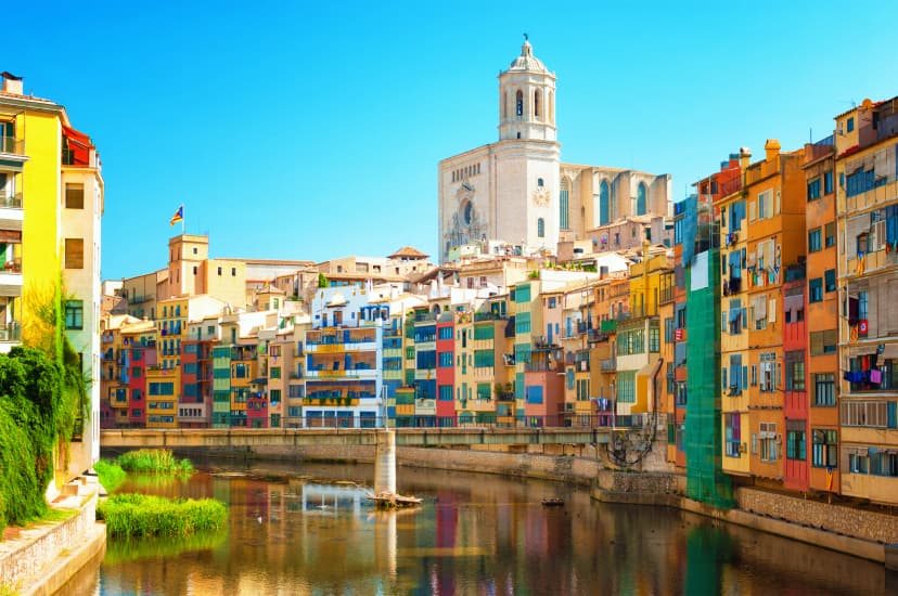 Colorful houses at river Onyar in Girona, Catalonia Spain