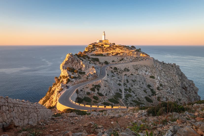 Lighthouse of Cap de Formentor Majorca (Mallorca) Spain around sunset.
