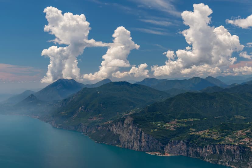 View from Mt. Monte Baldo on Lake Garda, Monte Baldo massif, Veneto, Italy.