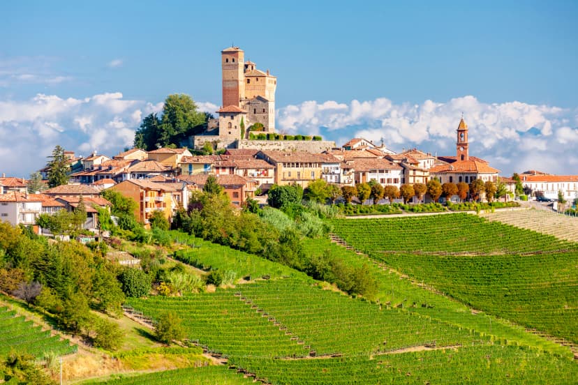 View of the village of Serralunga d`Alba and the wonderful Langa, italy